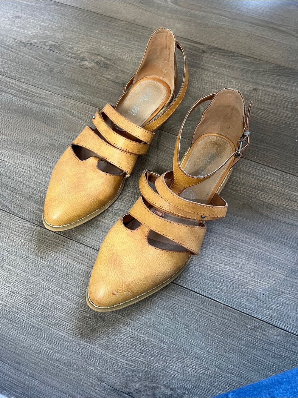 Mi im Women’s Tan Genuine Leather Slingback Flats with Double Straps size 8